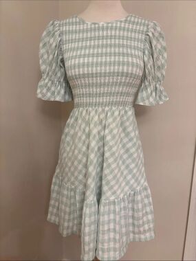Tuckernuck Smocked Gingham Sussex Dress in Light Mint XS